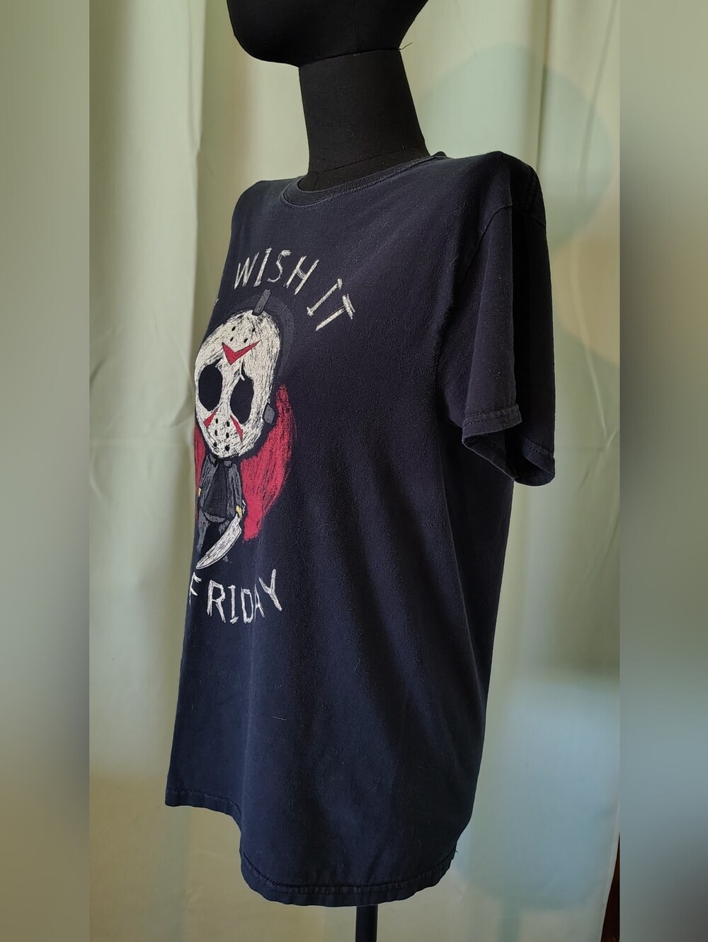 I Wish It Was Friday Black Red White Horror Graphic Short Sleeve Tee Men Small - Picture 3 of 5